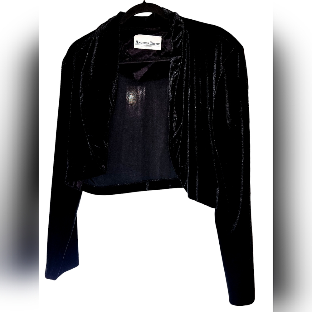 Another Thyme Black Velvet Velour Long Sleeve Cardigan Shrug Size Medium